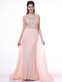 CD-52 Jeweled Bodice Evening Dress with Train - Peach, Front View Thumbnail