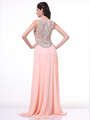 CD-52 Jeweled Bodice Evening Dress with Train - Peach, Back View Thumbnail