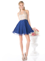 CD-56S Embellished Sheer Bodice Short Prom Dress - Royal, Front View Thumbnail