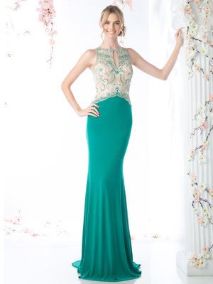 CD-60960 Illusion Beaded Mermaid Evening Dress, Green