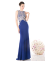 CD-61073 Illusion Sleeveless Evening Dress - Royal, Front View Thumbnail