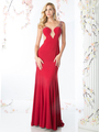 CD-70107 Sleeveless Illusion Embellished Back Evening Dress  - Red, Front View Thumbnail