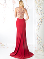CD-70107 Sleeveless Illusion Embellished Back Evening Dress  - Red, Back View Thumbnail