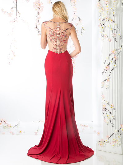 CD-70107 Sleeveless Illusion Embellished Back Evening Dress  - Red, Back View Medium