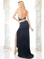 CD-70402 Mock Two Piece Evening Dress with Beaded Trim - Navy, Back View Thumbnail