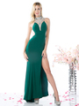 CD-70429 Illusion High Neck Evening Dress with Sheer Back - Green, Front View Thumbnail