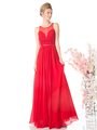 CD-7458 Illusion Sweetheart Evening Dress - Red, Front View Thumbnail