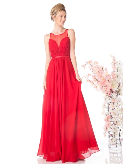 CD-7458 Illusion Sweetheart Evening Dress - Red, Front View Medium