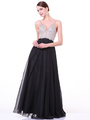 CD-7910 Embellished V-Neck Chiffon Evening Gown  - Black, Front View Thumbnail