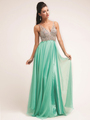 CD-7910 Embellished V-Neck Chiffon Evening Gown  - Mint, Front View Thumbnail