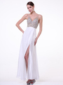 CD-7910 Embellished V-Neck Chiffon Evening Gown  - Off White, Front View Thumbnail