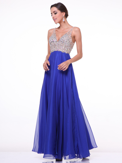 CD-7910 Embellished V-Neck Chiffon Evening Gown  - Royal, Front View Medium