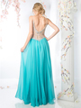 CD-81329 Illusion Bodice V-Neck Prom Dress - Aqua, Back View Thumbnail
