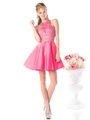CD-82325S Mock Two Piece Short Prom Dress - Coral, Front View Thumbnail