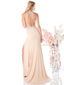 CD-82409 High Neck Sheer Prom Evening Dress - Nude, Back View Thumbnail
