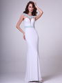 CD-8746 Sleeveless Illusion  Embellished Evening Dress - White, Front View Thumbnail