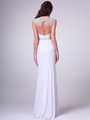 CD-8746 Sleeveless Illusion  Embellished Evening Dress - White, Back View Thumbnail