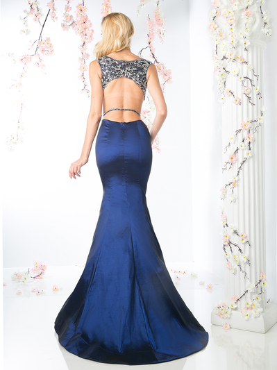 CD-8788 Trumpet Gown with Sparkle Detailing - Blue, Back View Medium