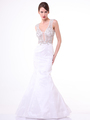 CD-8788 Trumpet Gown with Sparkle Detailing - Off White, Front View Thumbnail