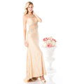 CD-8909 Lace Sheer Evening Dress with Illusion Neck - Gold, Front View Thumbnail