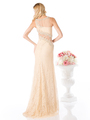 CD-8909 Lace Sheer Evening Dress with Illusion Neck - Gold, Back View Thumbnail