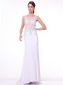 CD-8911 Illusion Neck A-line Evening Dress with Train - Cream, Front View Thumbnail