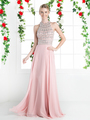 CD-8915 Halter Beaded Top Prom Evening Dress - Blush, Front View Thumbnail
