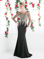 CD-8916 Illusion Embellished Long Evening Dress  - Black, Front View Thumbnail