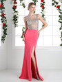 CD-8920 Sparkling Bodice Prom Evening Dress with Slit - Fuchsia, Front View Thumbnail