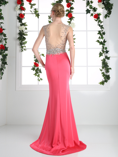 CD-8920 Sparkling Bodice Prom Evening Dress with Slit - Fuchsia, Back View Medium