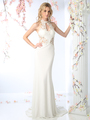 CD-8927 Floral Applique High Neck Bridal Gown - Off White, Front View Thumbnail