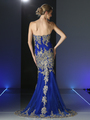 CD-8930 Strapless Long Evening Dress with Golden Applique - Royal, Back View Thumbnail