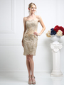 CD-8931 Strapless Cocktail Dress with Rosette Applique Design - Gold, Front View Thumbnail