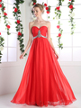 CD-970 Strapless Sparkling Jeweled Prom Dress - Red, Front View Thumbnail