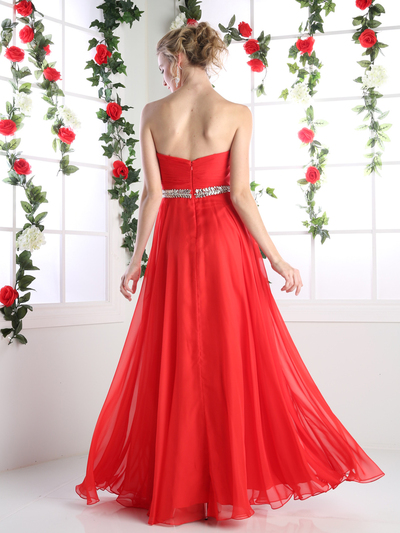 CD-970 Strapless Sparkling Jeweled Prom Dress - Red, Back View Medium