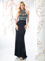 CD-971 Halter Top Beaded Prom Dress with Train  - Navy, Front View Thumbnail