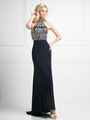 CD-972 Halter Beaded Evening Gown  - Navy, Front View Thumbnail
