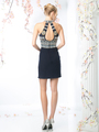 CD-973 Halter Top Fitted Short Cocktail Dress - Navy, Back View Thumbnail