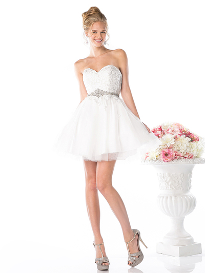 CD-974 Strapless Sweetheart Short Prom Dress - Ivory, Front View Medium