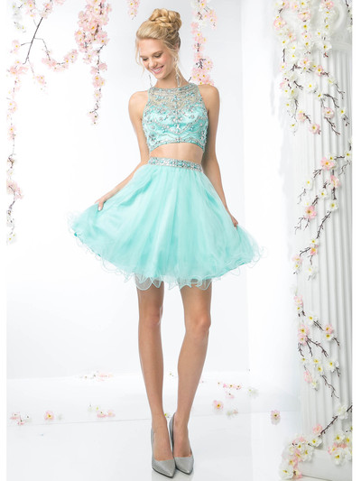 CD-975 Two Piece Prom Homecoming Dress - Mint, Front View Medium