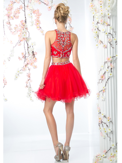 CD-975 Two Piece Prom Homecoming Dress - Red, Back View Medium