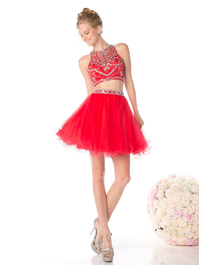 CD-975 Two Piece Prom Homecoming Dress - Red, Front View Medium