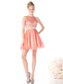 CD-976 Mock Two Piece Short Homecoming Dress   - Coral, Front View Thumbnail
