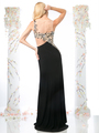 CD-977 Illusion Flora Evening Dress with Side Cutout - Black Nude, Back View Thumbnail