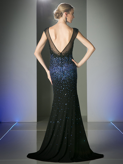 CD-C213 Floor Length Sleeveless Sequin Sheer Prom Dress  - Black Royal, Back View Medium