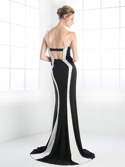 CD-C276 Pearl Encrusted Sweetheart Trumpet Gown - Black White, Back View Medium