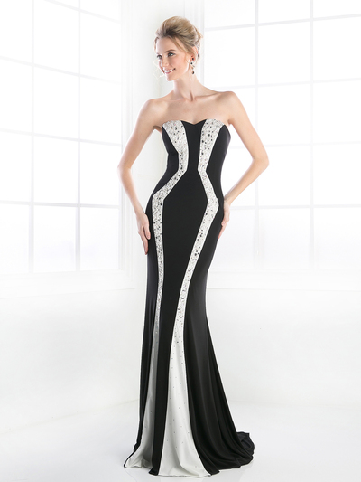 CD-C276 Pearl Encrusted Sweetheart Trumpet Gown - Black White, Front View Medium