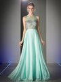 CD-C974 Sleeveless Long Prom Dress with Sheere Bodice - Mint, Front View Thumbnail