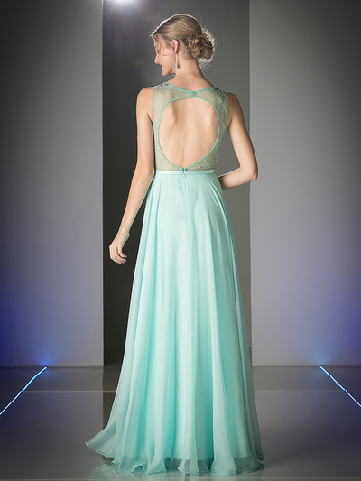 CD-C974 Sleeveless Long Prom Dress with Sheere Bodice - Mint, Back View Medium