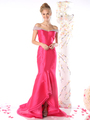 CD-CB756 Drop Shoulder Mermaid High Low Prom Evening Dress - Fuchsia, Front View Thumbnail